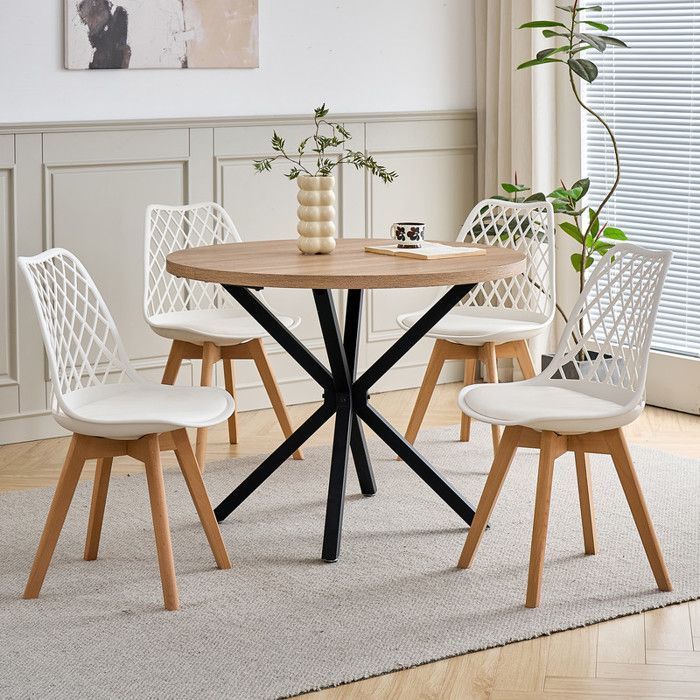 Set of 6 dining chairs - Scandinavian style (white), solid wood legs - openwork back