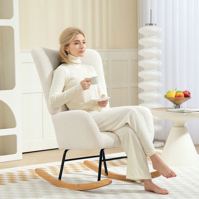 Fauteuil à bascule Homcom, avec accoudoirs, revêtement en tissu doux style Teddy Velvet, fauteuil confortable avec glissiè