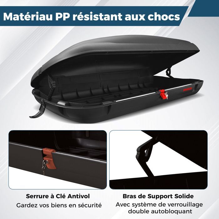 Cofre de techo rígido para coche COSTWAY de 400 L - Llaves, correas, apertura lateral, impermeable, para coches con barras de techo, negro