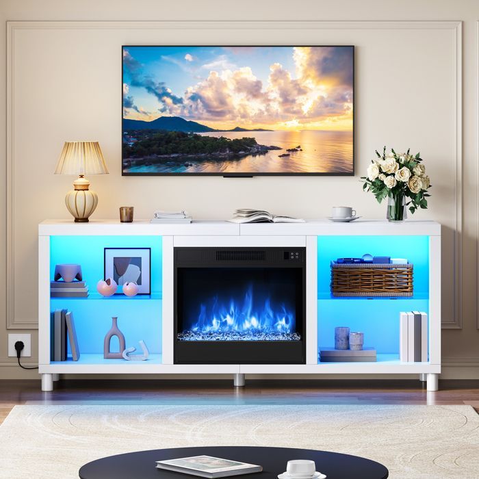 Chimenea eléctrica de 148 cm con calefactor para balcón - Efecto de llama LED 3D - 1800 W - Mando a distancia - Blanca