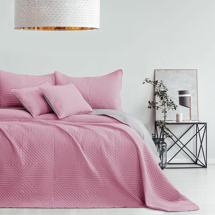 Colcha Softa de poliéster - Rosa y gris - 170 x 210 cm 170x210 cm#Softa Rosa Gris MANTA DE CAMA