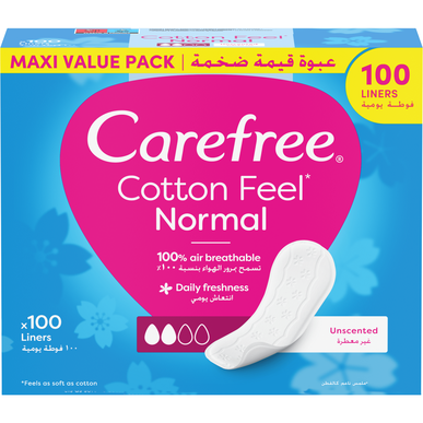Carefree Cotton Feel Normal Liners Luftpustende Dagbind 100 enheter