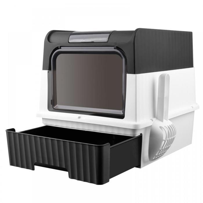Arenero MIPAN negro - Casa de baño plegable grande para gatos - Bandeja con cajón y pala para arena - 49 x 37 x 35 cm
