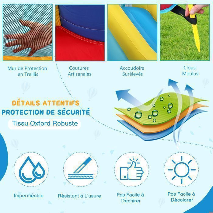 Aire de Jeux Gonflable - LALAHO - Château Gonflable avec Souffleur pour Enfant, Maison de Jeu, Toboggan, Trampoline,320x310x200cm