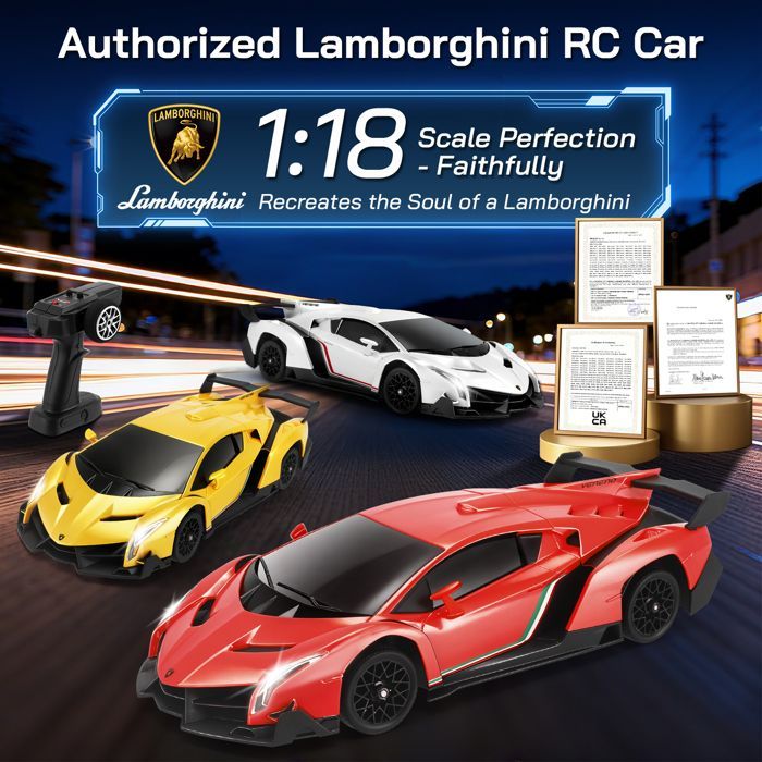 Auto radiocomandata Lamborghini 4WD in scala 1:18 - Auto da drift ad alta velocità (35 km/h) con luci a LED - Radiocomando completamente proporzionale