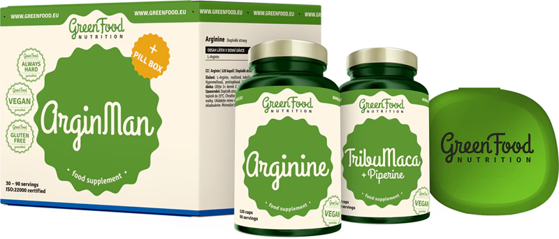 Kit de suplemento alimentar GreenFood Nutrition ArginMan para próstata, potência e vitalidade masculina