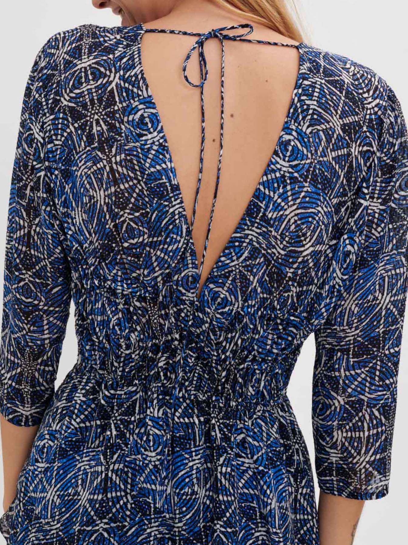 Rochie cu volane din viscoză-indigo