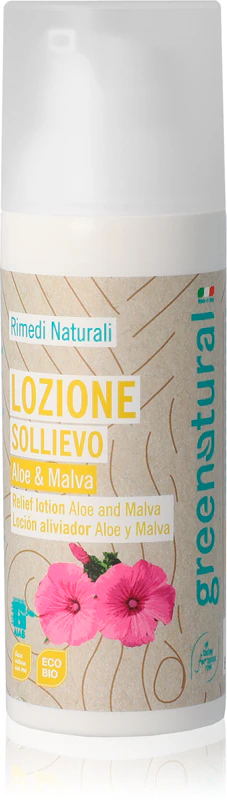Loção calmante Greenatural Relief com Aloe Vera e Malva para picadas de insetos.