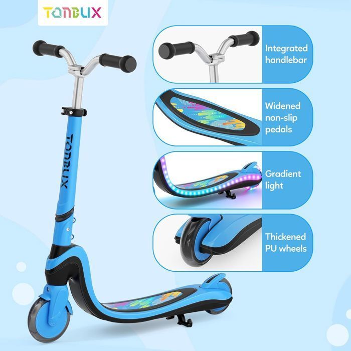 Trottinette pour Enfants - TONBUX - Modèle Lumineux - Hauteur Réglable - Roues en Polyuréthane - 3 à 12 Ans