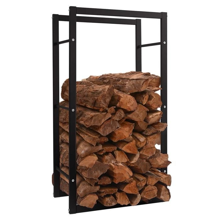 Porte-bûches carré moderne en métal noir grande capacité structure stable pour intérieur et extérieur