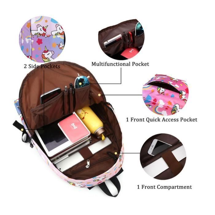 Mochila de unicornio - Mochila escolar - Niñas - Rosa - Poliéster - 38 cm