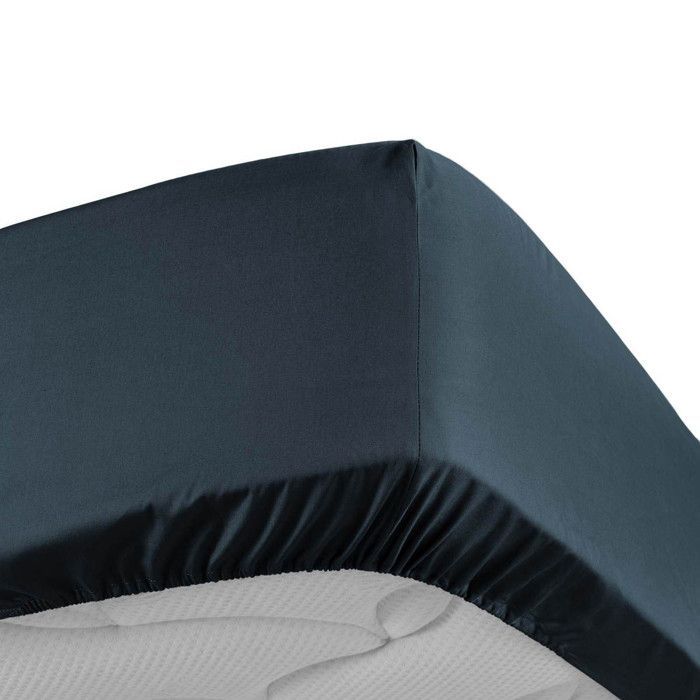 Lenzuolo con angoli elasticizzati 160x200 cm - 100% cotone percalle - Tasca profonda 30 cm - Blu notte