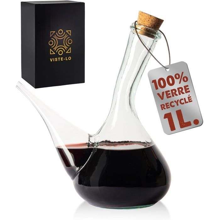 Decantador de vinho artesanal em vidro - FEBEST - 1000 ml - Transparente - Feito à mão - Aerador - Vidro reciclado - 22x26 cm