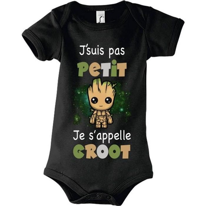 Body para bebé niño - No soy pequeño - Soy Groot - Negro - Algodón