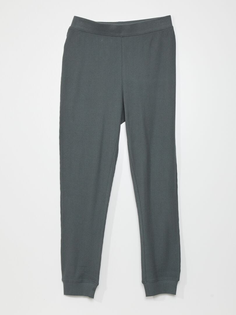 Lange tweedelige pyjama van gebreide stof met reliëf - KHAKI
