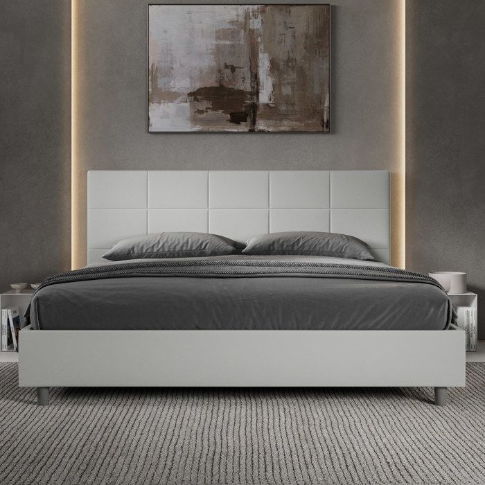 Lit king size coffre - Ityhome - Mika - Similicuir blanc - 200x210 cm - Tête de lit rembourrée