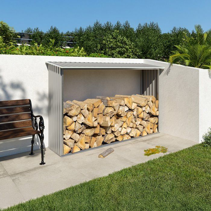 Abri bûches métal TRIGANO 3 stères avec toit incliné et structure acier galvanisé pour protéger votre bois au jardin