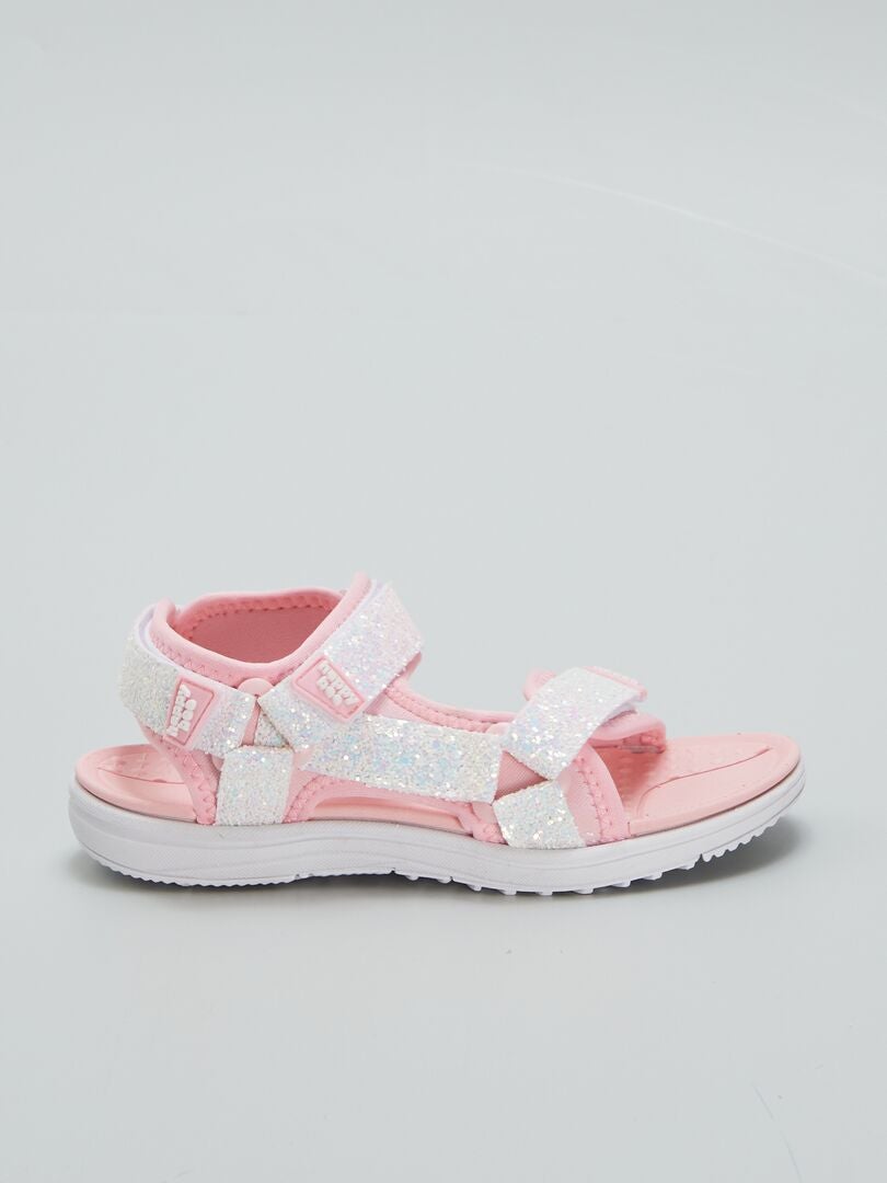 Lage sandalen met bandjes en strass-steentjes - ROZE