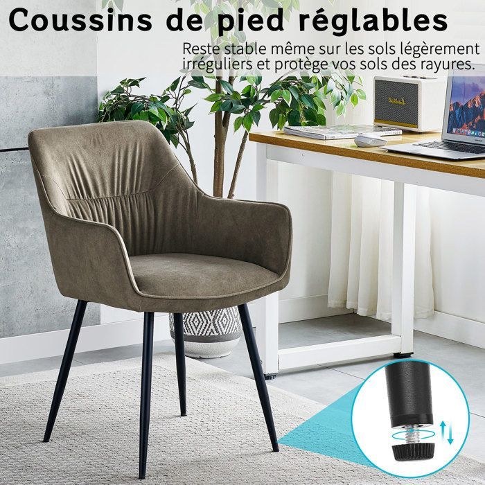 WAFTING Lot de 6 Chaises de Salle à Manger, Chaises de Cuisine, Fauteuil Rembourrée en Velours, Pieds en Métal, Marron