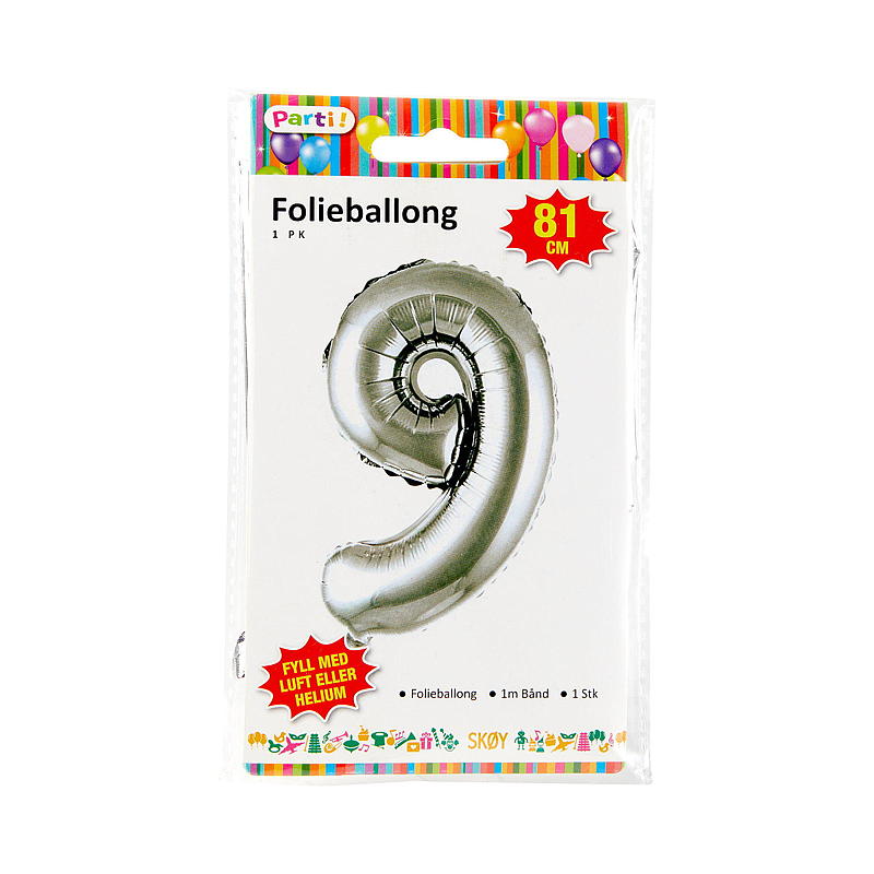 Giform folieballon med nummer 9 1 stk. h 81 cm