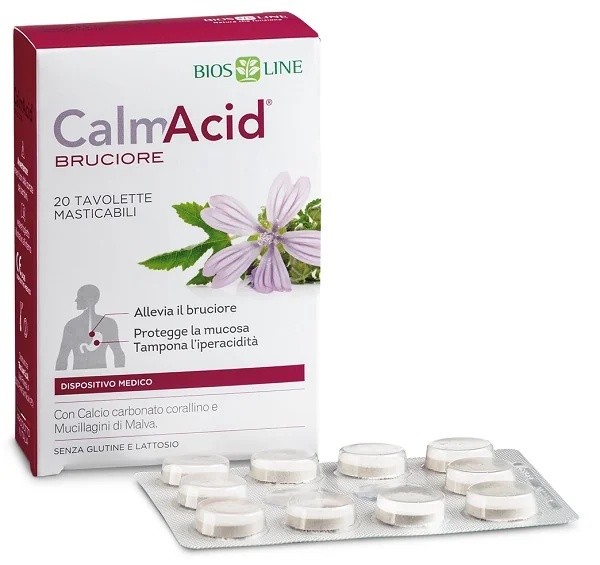 BIOS LINE CalmAcid Burn voedingssupplement tegen brandend maagzuur, 20 kauwtabletten