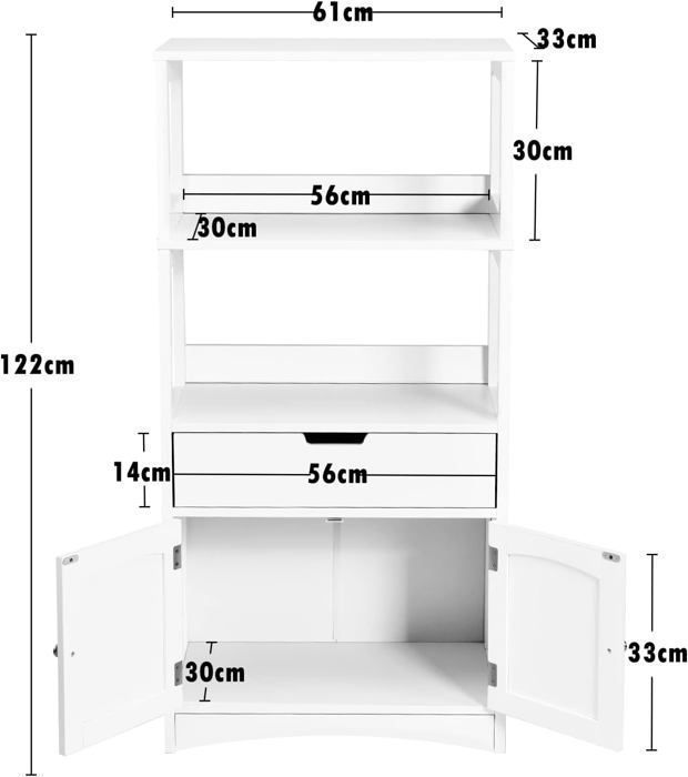GOPLUS Armoire Meuble de Rangement avec Tiroir Placard et 2 Etagère-60x32,5x122CM-Style Moderne Blanc