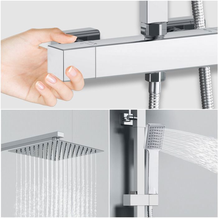 AICA Thermostatic Shower Column, 38°C Thermostatic Shower System, Height Adjustable for Bathroom, Chrome
