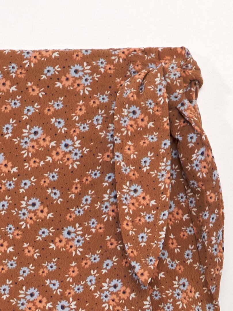 Korte culottes met bloemenprint - BRUIN