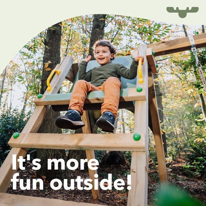 Portique bois FATMOOSE JollyJack XXL avec double balançoire, toboggan 220 cm et échelle – 10 ans de garantie*