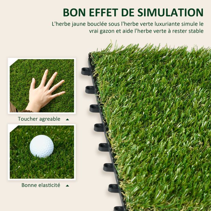 Césped sintético artificial - Outsunny - juego de 10 losetas entrelazadas, 3 cm de grosor - PP - 30x30cm - verde