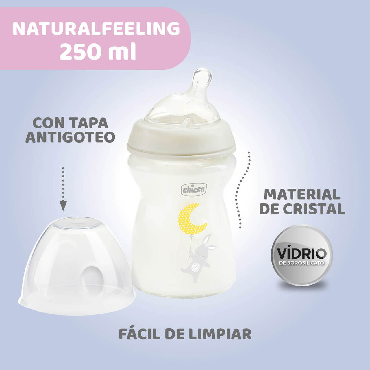 Γυάλινο μπιμπερό NaturalFeeling 250ml 0m+