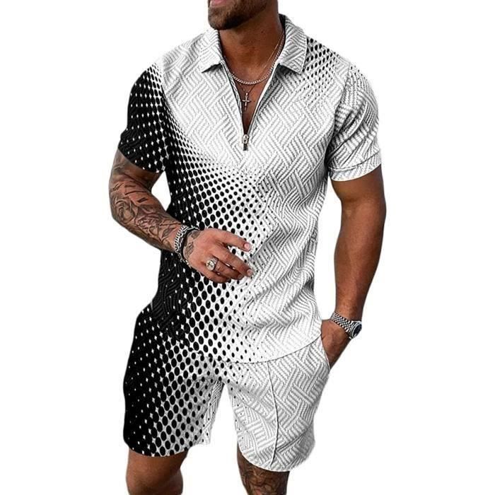 Chándal blanco para hombre - BXXLANC XXL - Verano, manga corta, fitness - Conjunto de pantalón y camisa