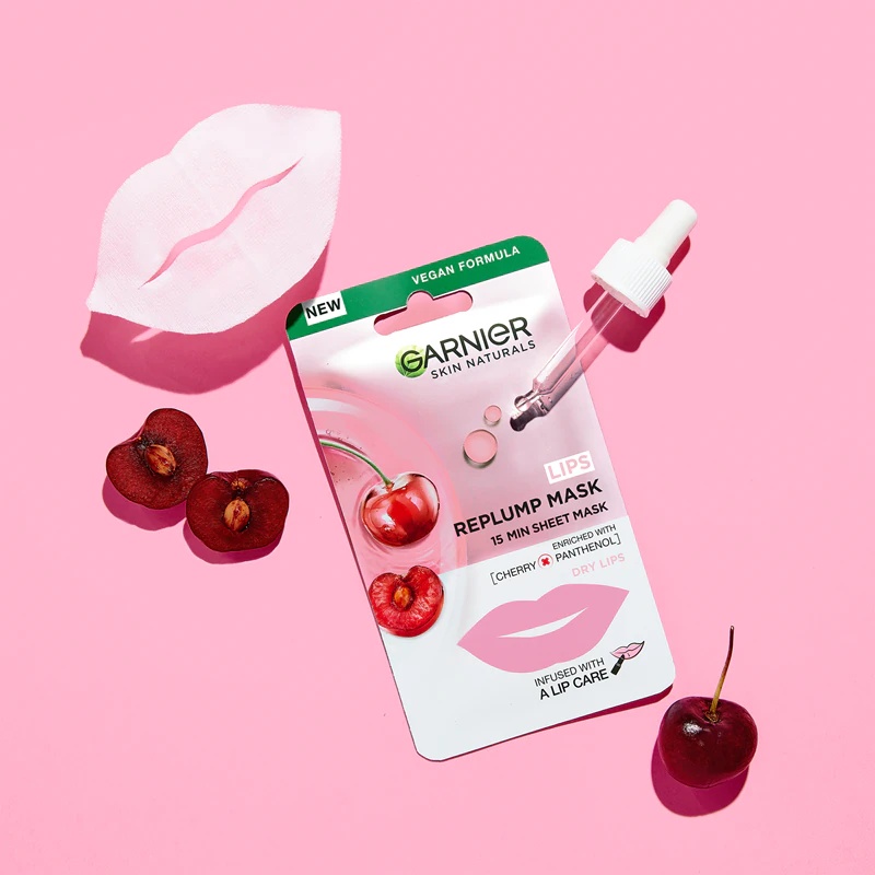 „Garnier Textil Masks Lips Replump Mask“ lūpų putlinimo kaukė