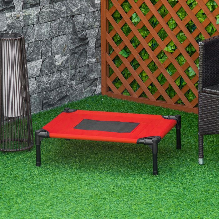 Lit surélevé pour chiens - PawHut - animaux de compagnie oxford textilène micro-perforé - métal oxford - 61x46x18cm - rouge noir