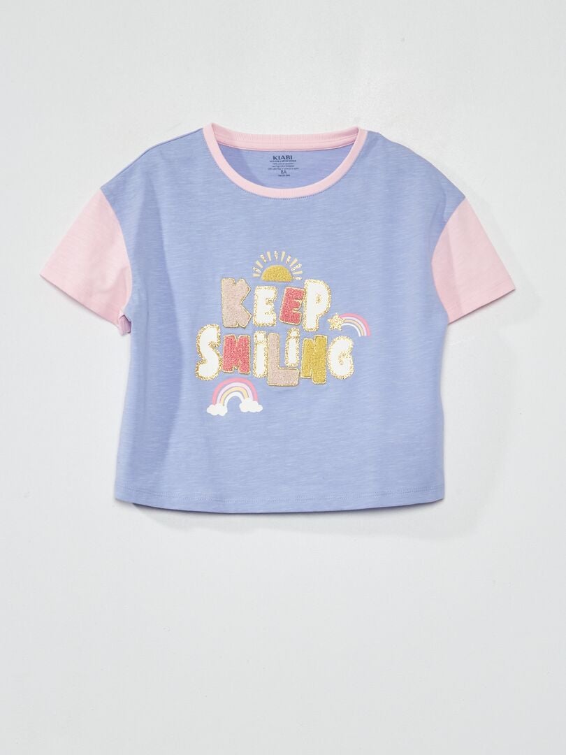 T-shirt met ronde hals en patroon - BLAUW
