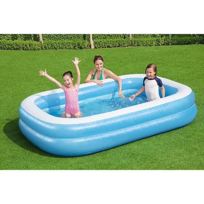 Rechthoekig opblaasbaar zwembad van Bestway, 262 x 175 x 51 cm - Blauw en wit - Voor kinderen - Geschikt voor buiten