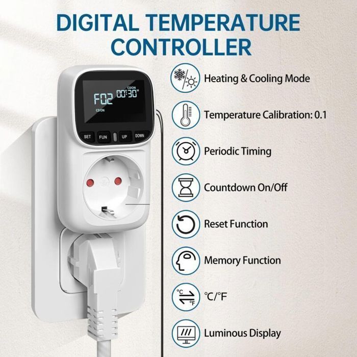 Régulateur de température numérique 230V avec sonde Chauffage Refroidissement Commutateur de température Thermostat Prise pour