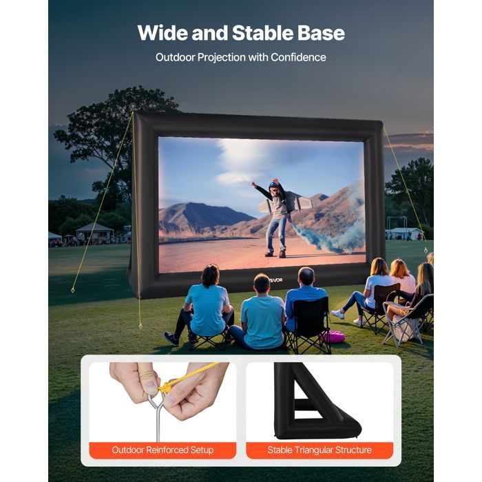 Pantalla de proyección inflable VEVOR de 610 cm en diagonal - Relación de aspecto 16:9 - con bolsa de almacenamiento - Fácil montaje - Para uso en exteriores