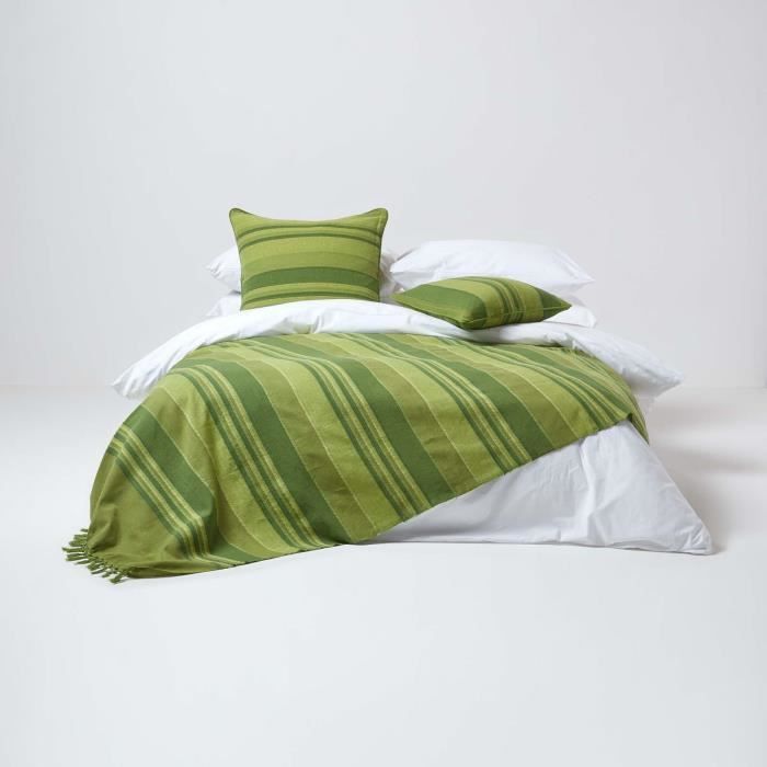 Manta a rayas para cama o sofá, verde Marruecos, 225 x 255 cm