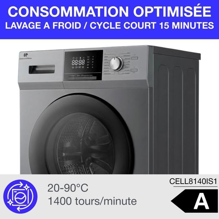 Lavatrice a carica frontale - CONTINENTAL EDISON - CELL8140IS1 - 8 kg - Motore a induzione - 60 cm - 1400 giri/min - Argento