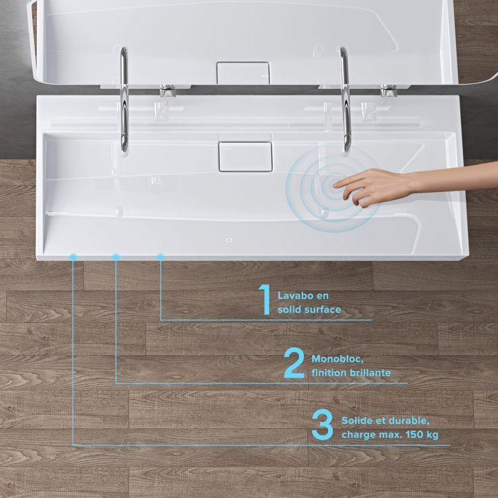 Lavabo mural Doporro con desagüe, blanco, 60x38x11cm, rectangular, no requiere perforación, Colossum19