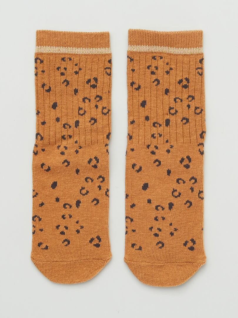 Juego de 3 pares de calcetines con estampado de leopardo - MARRÓN