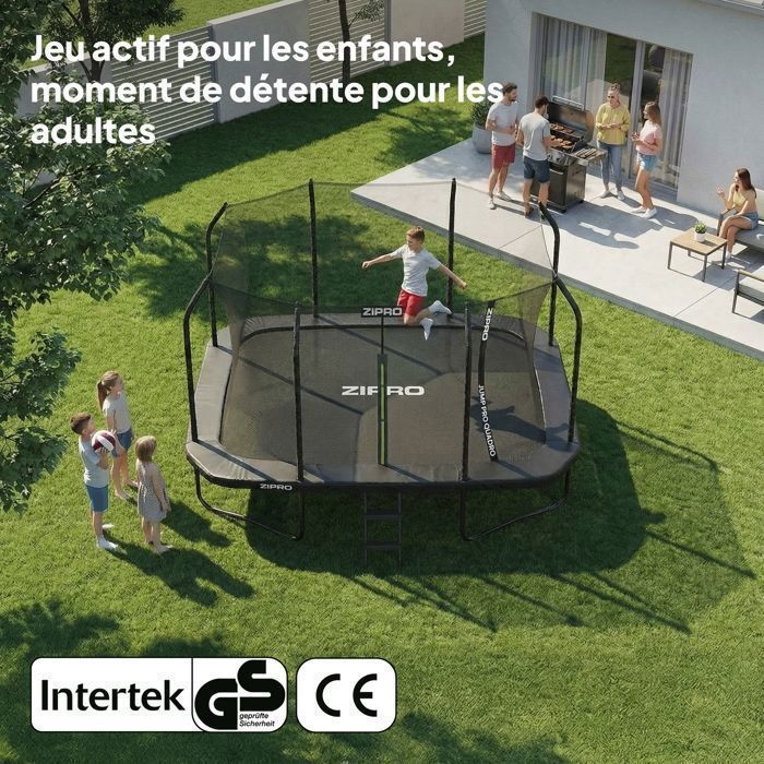 ZIPRO JumpPro Quadro Rectangular Trampoline 8x12FT (244x366cm) - Internal Safety Net + Ladder - 150kg Load Capacity