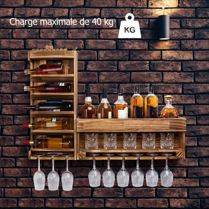 Botellero de pared Yorbay, estante para botellas, botellero y soporte para copas, montaje gratuito y combinación