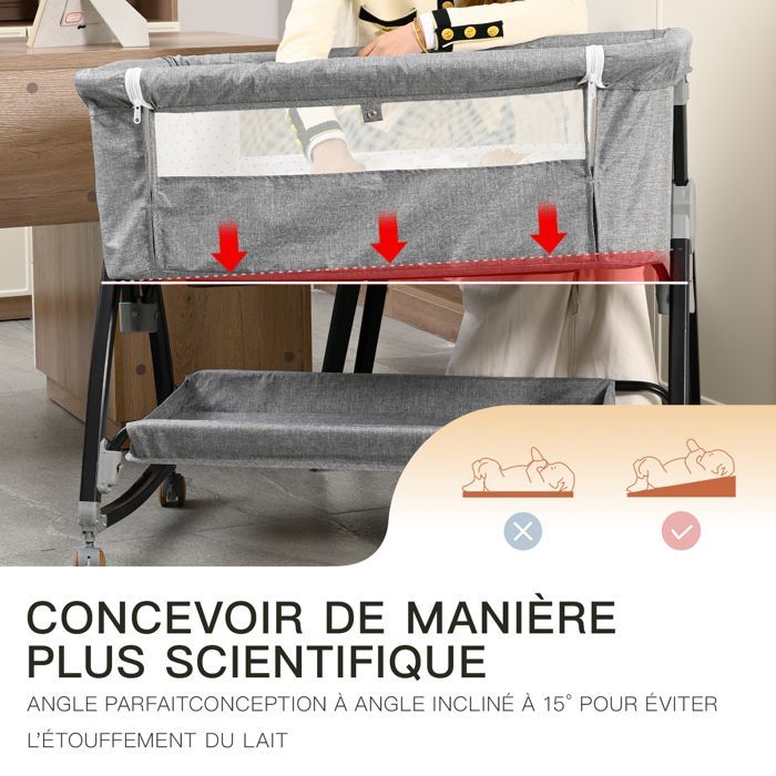 Babybedje met matras en klamboe, aankleedtafel, schommel- en ligstand, 6 verstelbare hoogtes, voor 0-18 maanden - Grijs