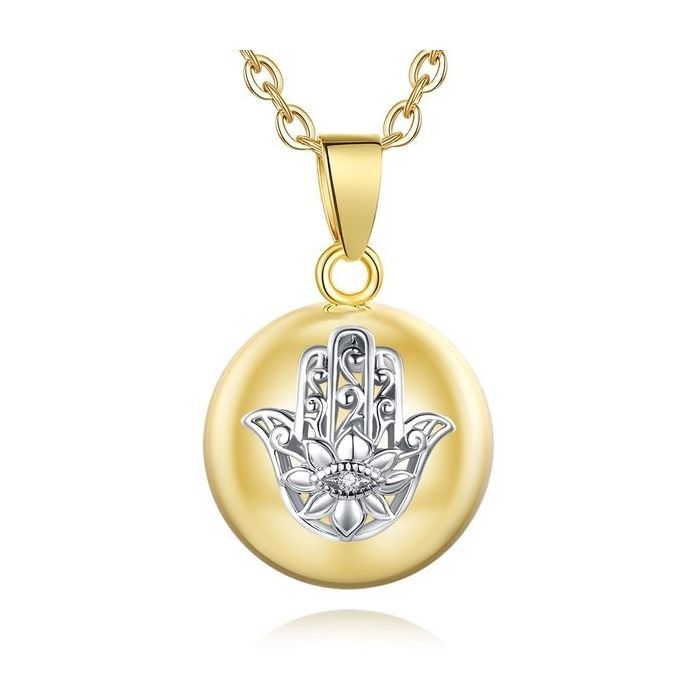 Pregnancy Bola Necklace with Fatima's Hand, Lotus Flower, and Protective Eye