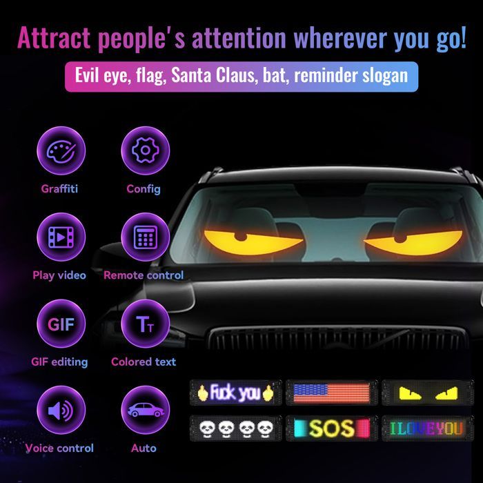 2 occhi LED per auto, occhi LED flessibili e personalizzabili con telecomando per auto, camion, testo, graffiti, 10 x 35 cm