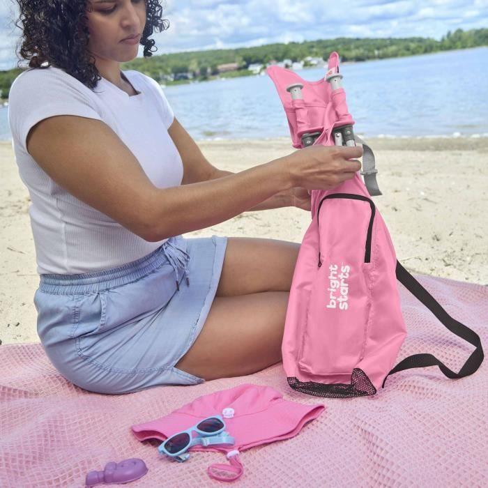 Seggiolino auto BRIGHT STARS, rosa, pieghevole, portatile, ideale per i viaggi, leggero e facile da pulire, con borsa per il trasporto inclusa.