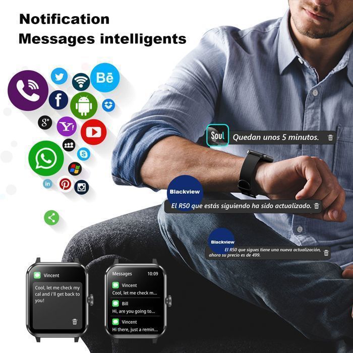 Smartwatch Blackview per uomo e donna con chiamate Bluetooth, assistente vocale, monitoraggio del sonno, contapassi, compatibile con Android e iOS, nero
