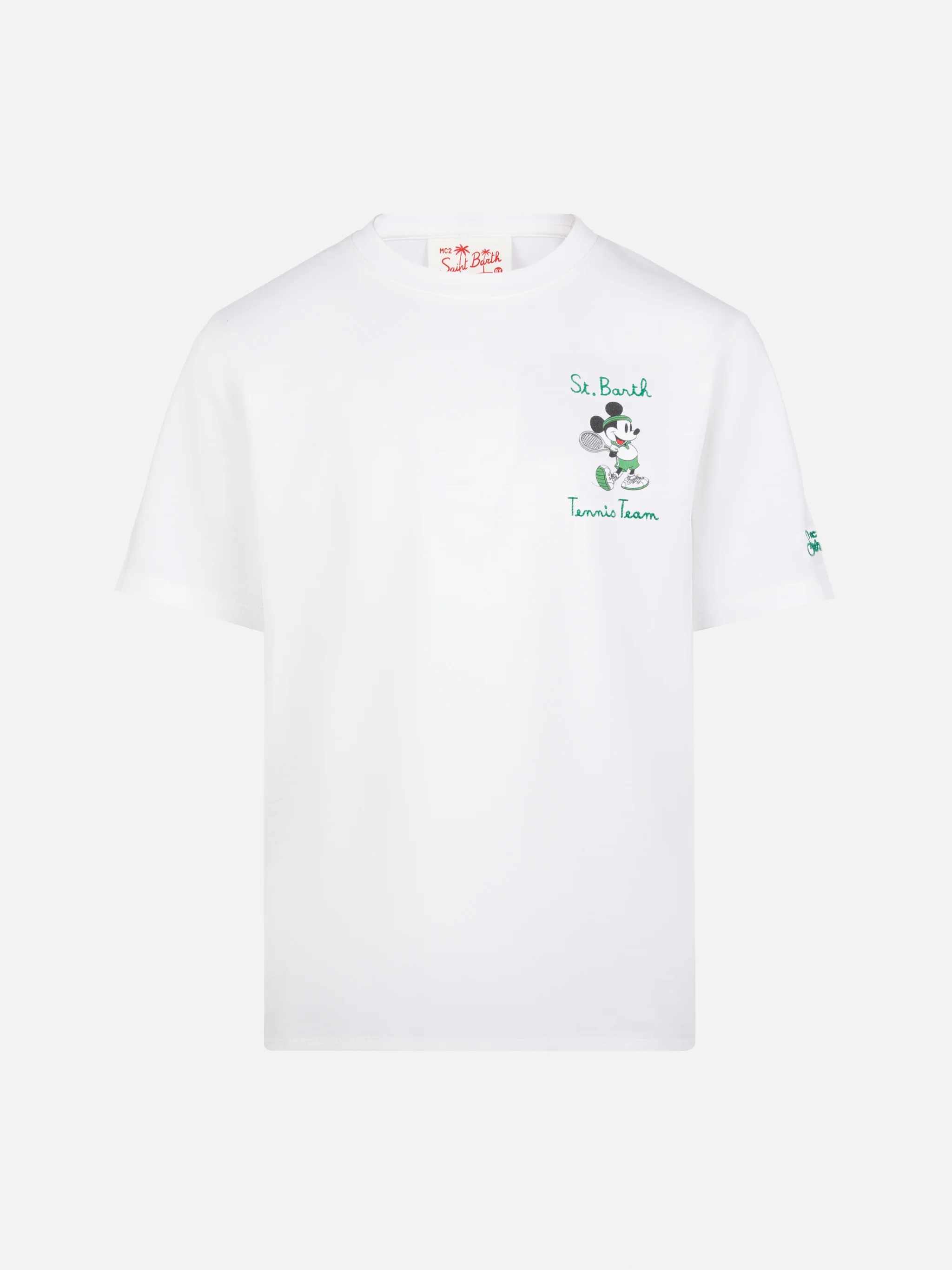 Katoenen T-shirt met geborduurd St. Barth tennisteamlogo en Mickey Mouse-print.